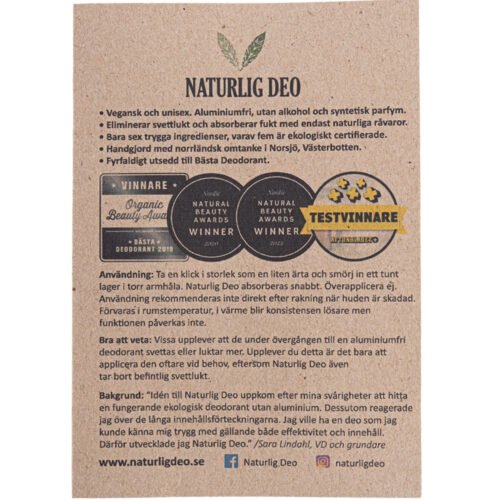 Svenska Små Info-blad Naturlig Deo- Mått A6